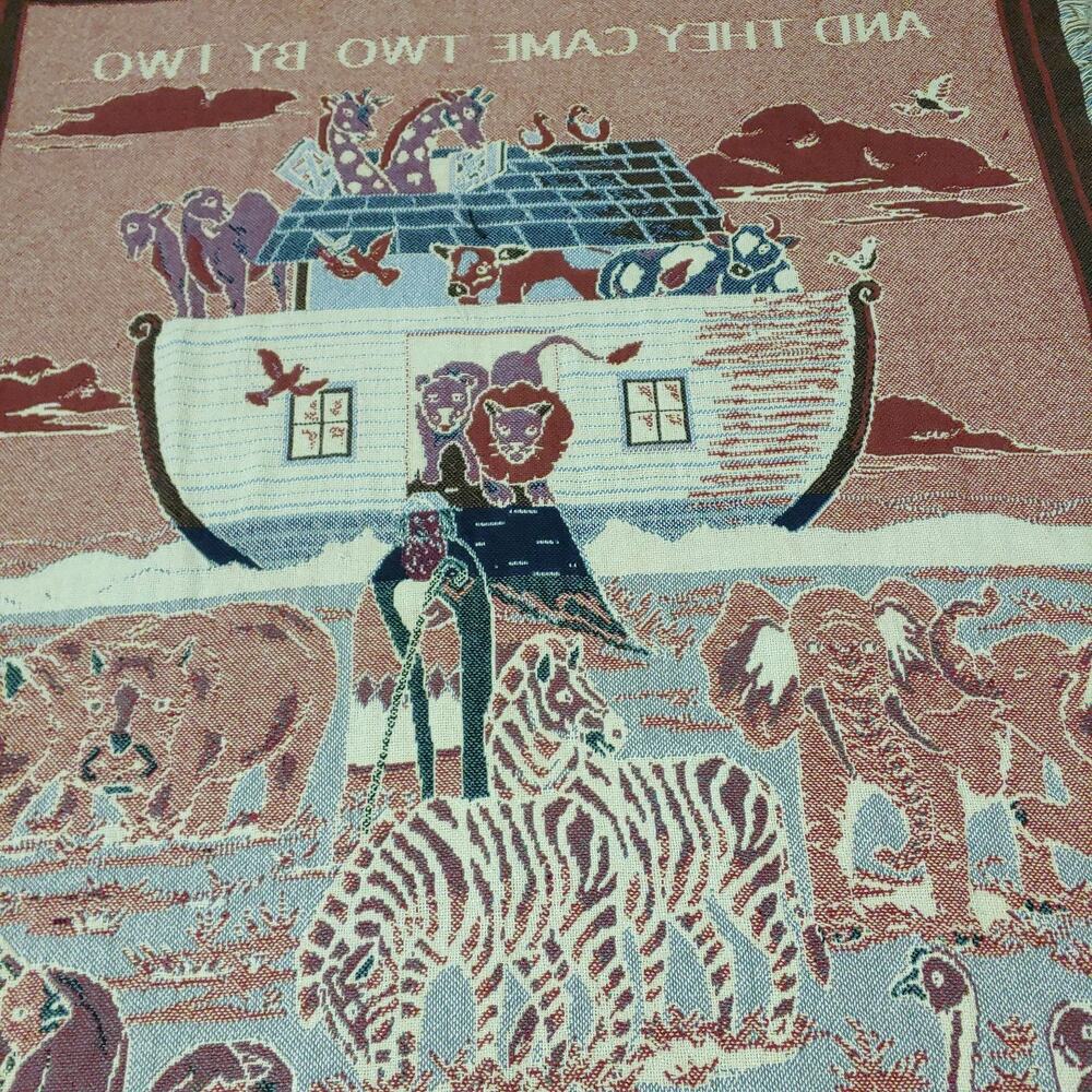 Vintage Noahs Ark Tapestry Woven Throw Blanket-Wall Hanging-70x48-1994 Animals - Picture 13 of 16